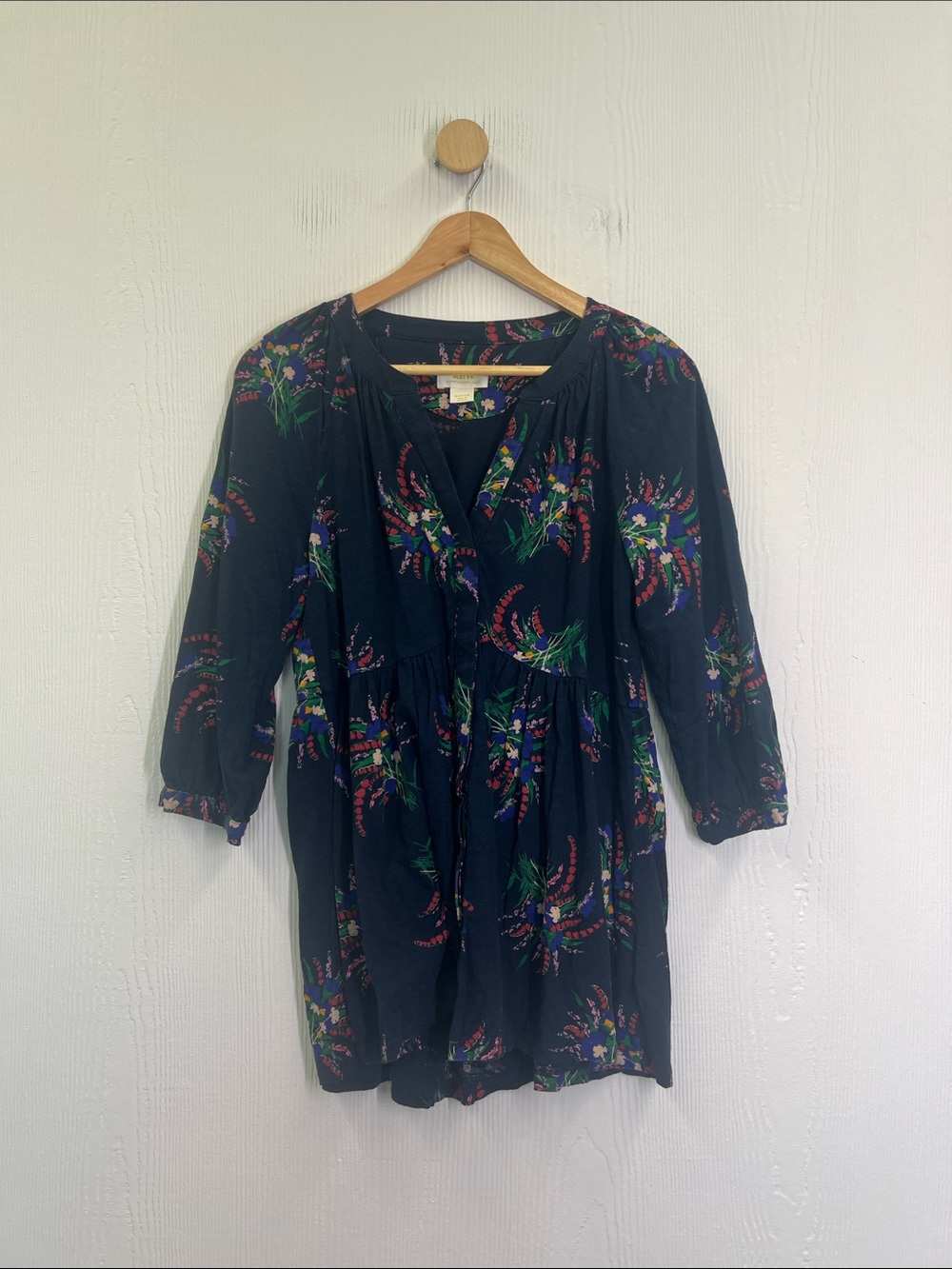 Anthropologie - Maeve Winona Navy Blue Floral Button Down Blouse Size Medium - Picture 10 of 12